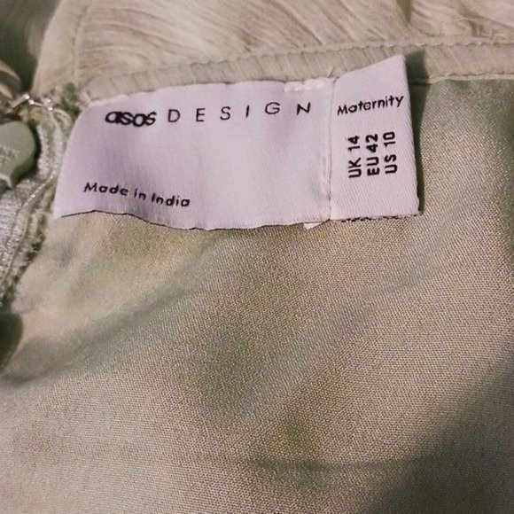 ASOS Maternity Off-the-Shoulder, Ruffled High-Low Dress in Light Green, Size 10 - Picture 11 of 16